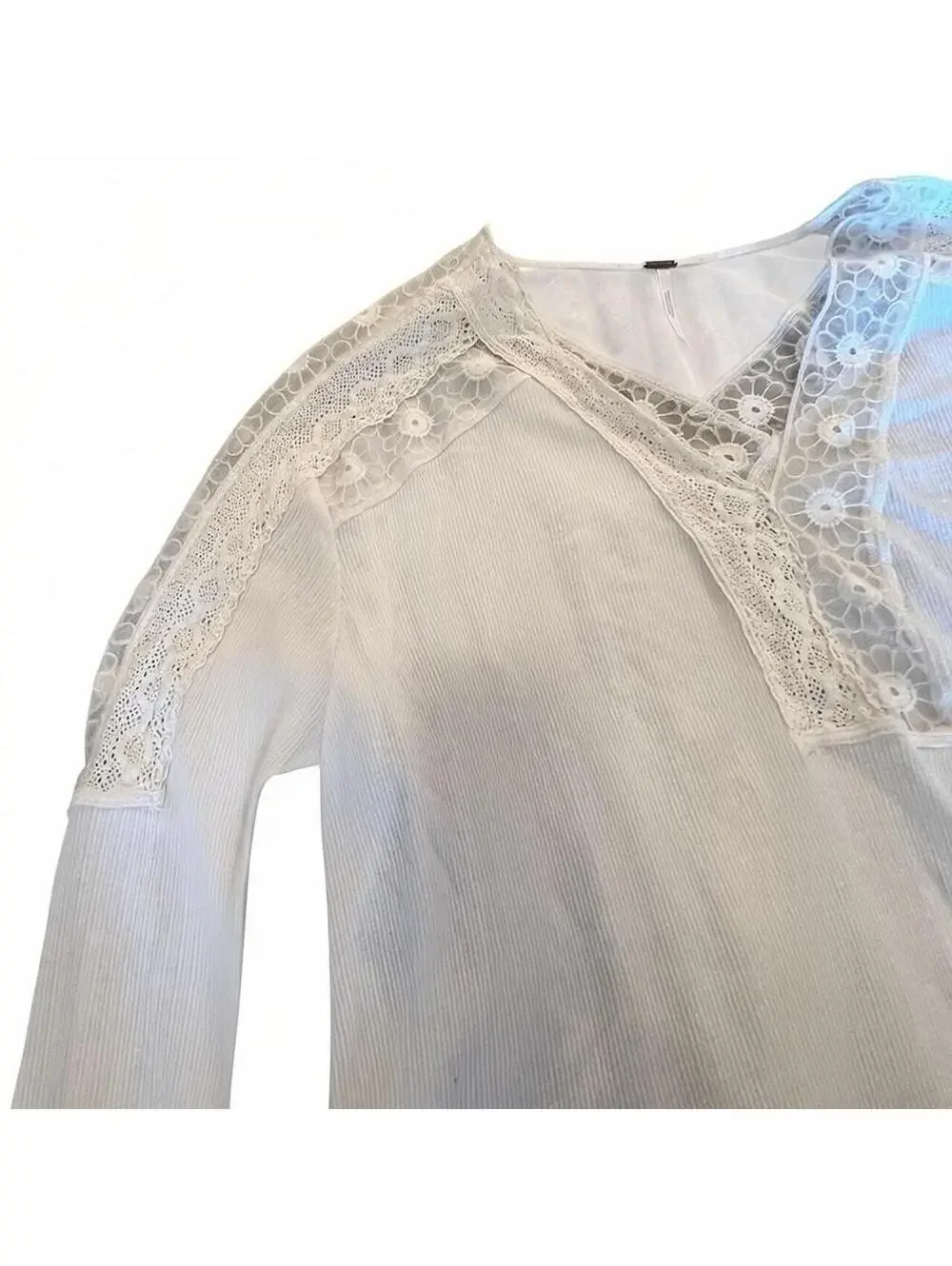 Free People White Lace Long Sleeve Shirt